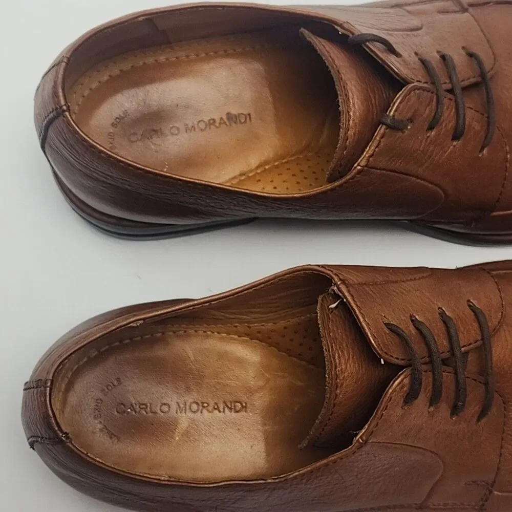 Carlo Morandi Leather Shoes Oxford Brown Men Sz 9.5 40 Anatomic Gel Non-Skid